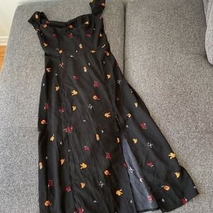 Black fruit prints midi dress